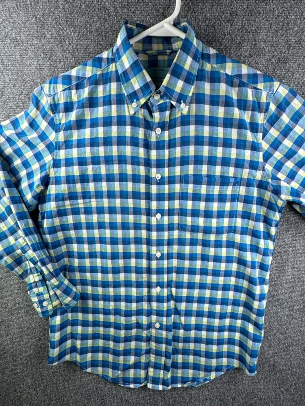 Castaway Nantucket Island Small Button Up Shirt Blue Green Check Long Sleeve